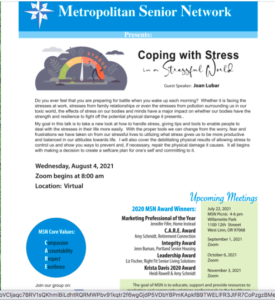 Metropolitan Senior Network- ONLINE MEETING @ Online meeting | Portland | Oregon | United States
