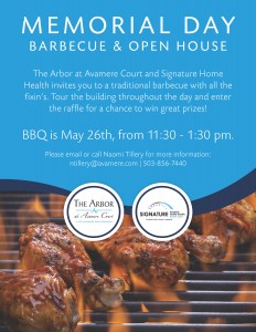 Memorial Day Barbeque and Open House @ The Arbor at Avamere Court