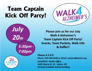 Walk 4 Alzheimer's Team Captain Kick Off @ Alzheimer's Network | Salem | Oregon | United States