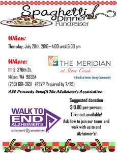 Spaghetti dinner fundraiser for The Walk to End Alzheimer's @ The Meridian at Stone Creek | Milton | Washington | United States