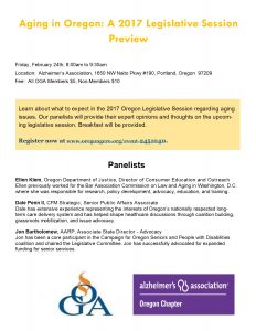 Aging In Oregon: A 2017 Legislative Session Preview @ Alzheimer's Association, Oregon Chapter | Portland | Oregon | United States