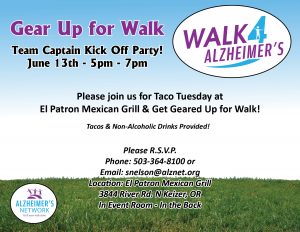 Walk 4 Alzheimer's Team Captain Kick Off Party @ El Patron Mexican Grill | Keizer | Oregon | United States