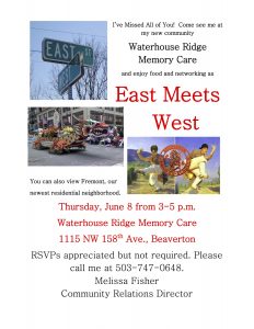 Waterhouse Ridge Memory Care Presents "East Meets West" @ Waterhouse Ridge Memory Care | Beaverton | Oregon | United States