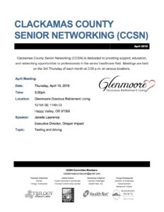 Clackamas County Senior Networking (CCSN) @ Glenmoore Gracious Retirement Living | Happy Valley | Oregon | United States