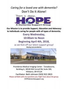 CANCELLED - HOPE Dementia Support Group @ Providence Medical Imaging Center - Tanasbourne | Hillsboro | Oregon | United States