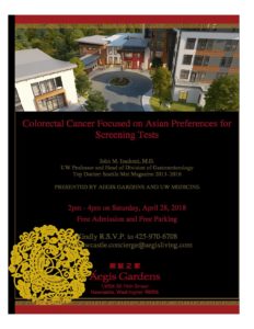 Colorectal Cancer Focused on Asian Preferences for Screening Tests @ Aegis Gardens of Newcastle | Newcastle | Washington | United States