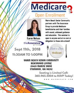 Warm Beach Senior Community presents: Karen Nelson, The Assurance Group - Medicare Open Enrollment @ Warm Beach Senior Community - Beachwood Lounge | Stanwood | Washington | United States