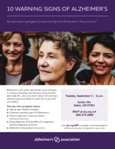 10 Warning Signs of Alzheimer's @ Center 50+