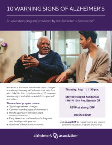 10 Warning Signs of Alzheimer's @ Stayton Hospital Auditorium
