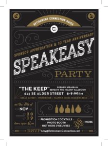 Speakeasy Party- Retirement Connection's Sponsor Appreciation & 10 Year Anniversary Celebration @ The Keep PDX