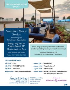 Summer Movie Series - Proceeds go to the Alzheimers Association @ Aegis Living of West Seattle