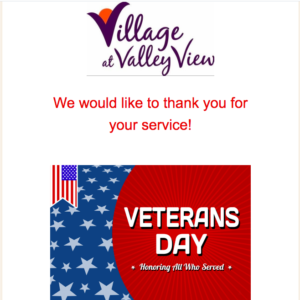 Celebrate Veterans Day at Village at Valley View @ Village at Valley View