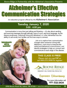Effective Communication Strategies -Presented by Alzheimer's Association @ Boone Ridge Senior Living