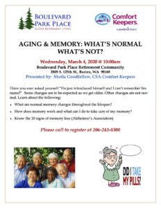 Aging & Memory: What's Normal, What's Not? @ Boulevard Park Place Retirement Community