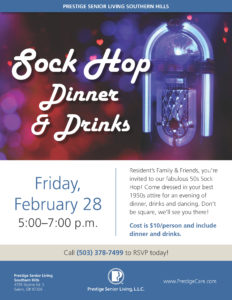 Sock Hop 1950's style Dinner and Drinks @ Prestige Senior Living Southern Hills
