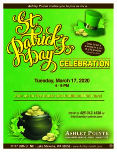 CANCELLED - St. Patrick's Day Celebration! @ Ashley Pointe Assisted Living