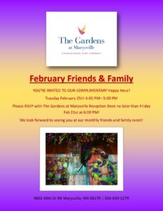 Mardi Gras Friends and Family Happy Hour! @ The Gardens at Marysville