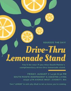 Squeeze The Day: Drive-Thru Lemonade Stand @ South Pointe Independent & Assisted Living