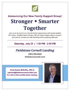 Stronger - Smarter - Together Dementia Support Group on Zoom @ Fieldstone Cornell Landing