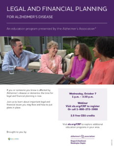 Legal and Financial Planning for Alzheimer's Disease @ Webinar