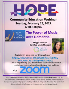 HOPE Community Education - The Power of Music Over Dementia @ Webinar via Zoom