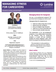 Managing Stress for Caregivers @ Zoom for Healthcare videoconferencing