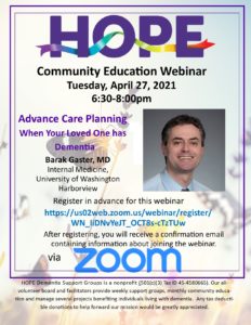 Advance Care Planning When Your Loved One has Dementia @ Webinar via Zoom